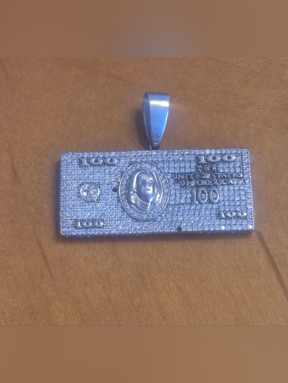 925 Sterling Silver Moissanite $100 Bill Pendant Iced Out Money 7g Hip Hop